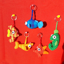 Load image into Gallery viewer, Colourful fish-shaped fabric key rings