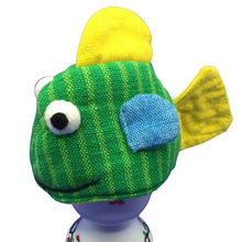 Load image into Gallery viewer, Green fabric egg cosy in the shape of a fish