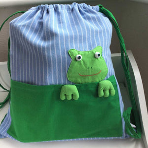 Child's fabric gym bag with frog design