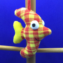 Load image into Gallery viewer, Colourful angel fish key ring made from red and yellow fabric
