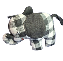 Load image into Gallery viewer, Black &amp; white checked fabric small elephant toy
