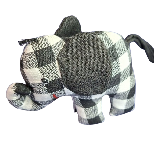 Black & white checked fabric small elephant toy
