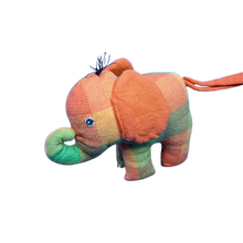 Load image into Gallery viewer, Orange &amp; green checked fabric small elephant toy
