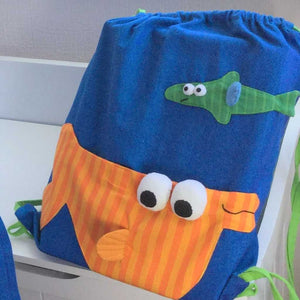 Child's fabric gym bag with orange fish design