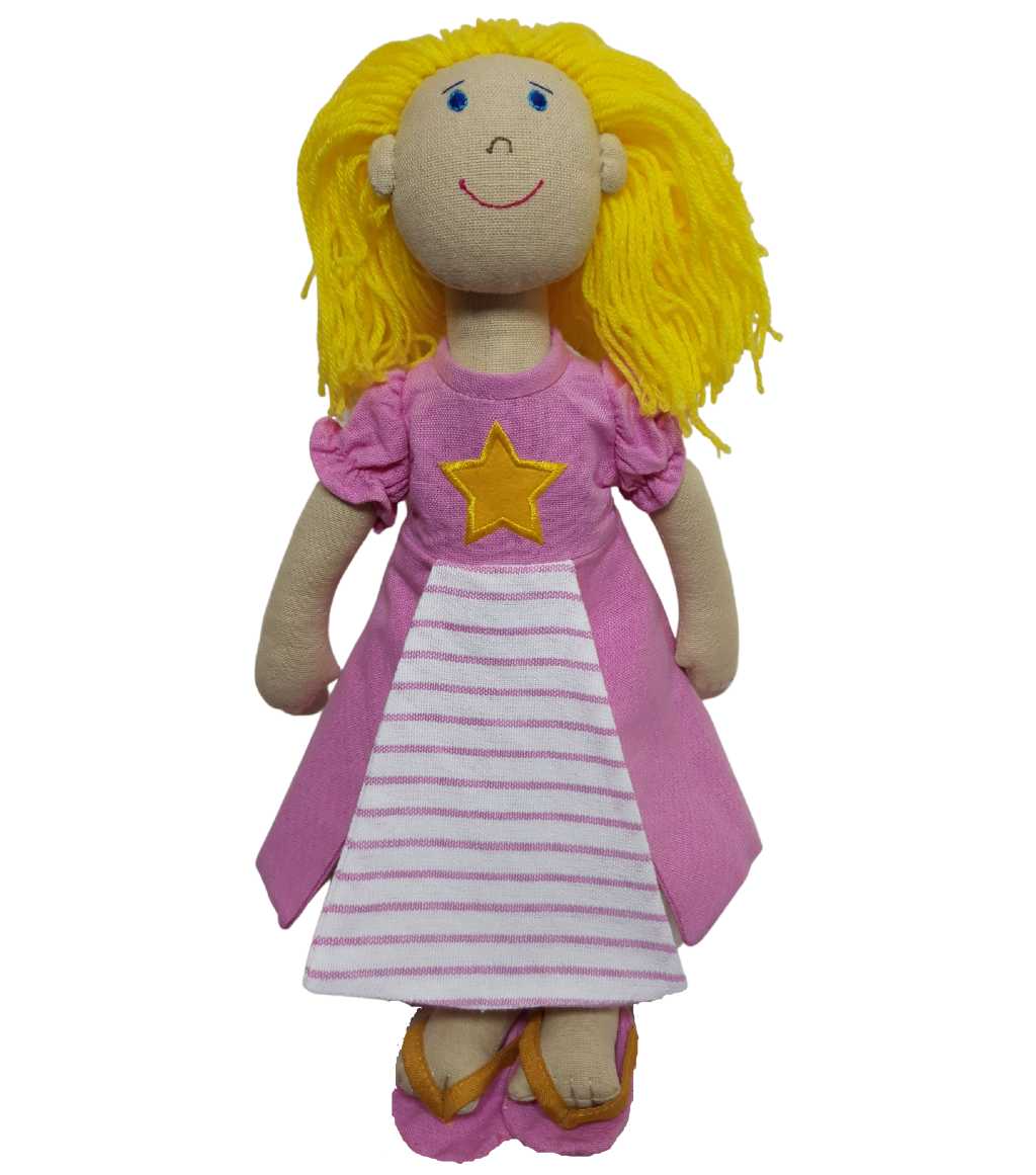 Fairy princess fabric doll with yellow hair and pink dress