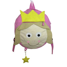 Load image into Gallery viewer, Child&#39;s pink fabric rucksack with princess face pattern
